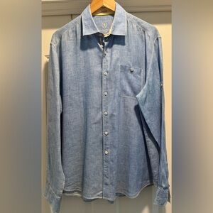 Bugatchi Uomo XL Blue Linen-Blend Button Down | Lightweight Chambray Shirt 👕